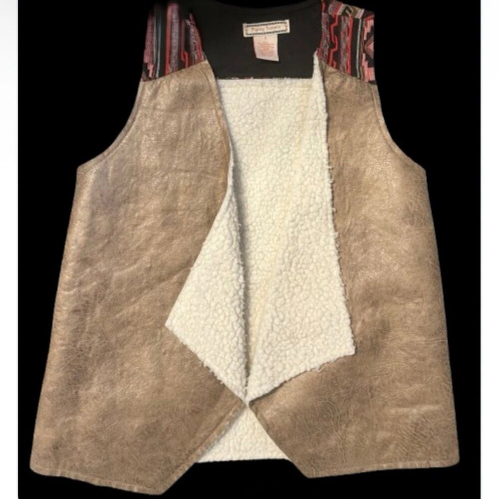 Flying Tomato Southwestern Vest Faux Leather Sherpa Lining